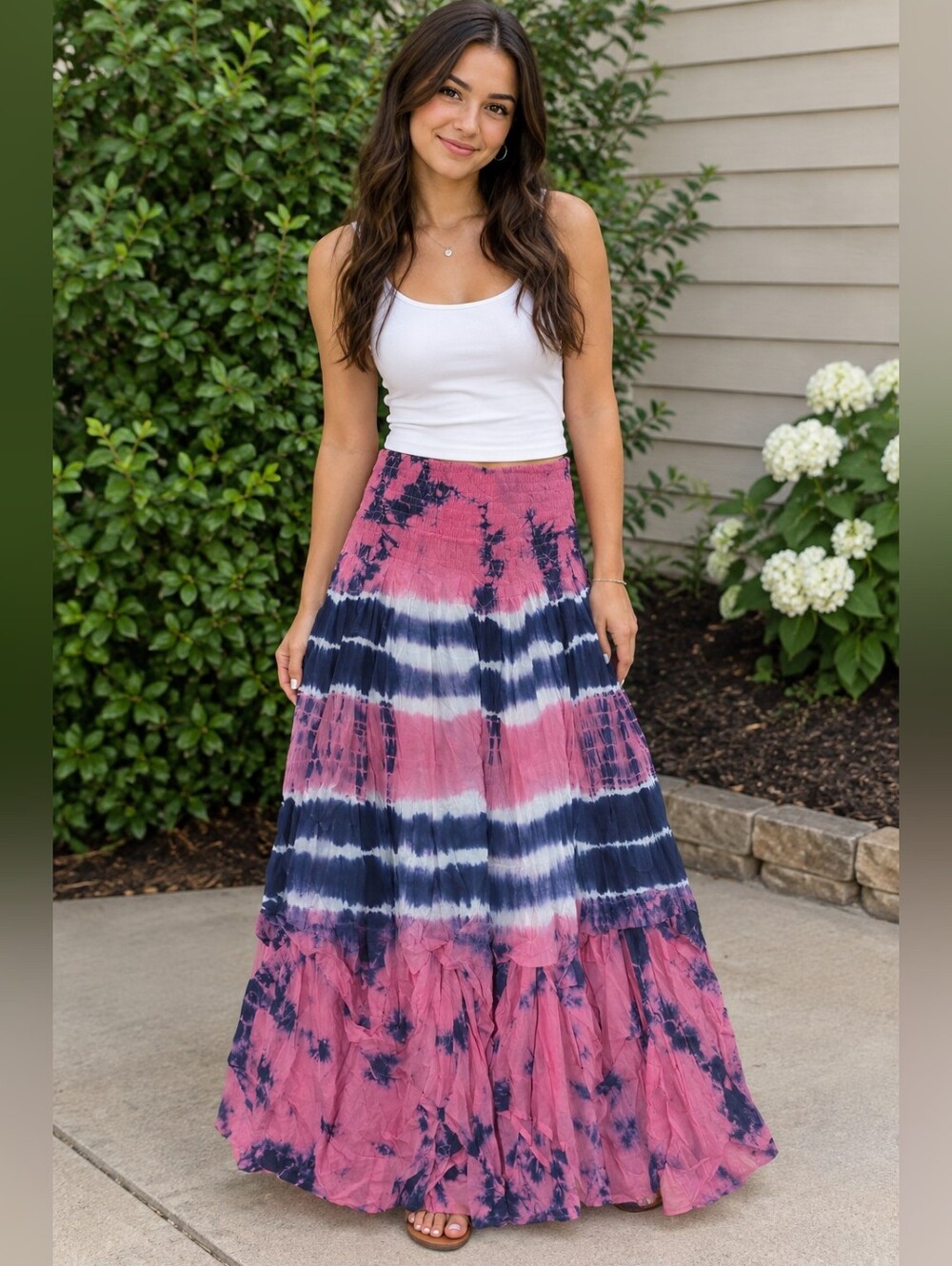 Nwt Tie-Dye High-Low Maxi Skirt in Pink & Navy